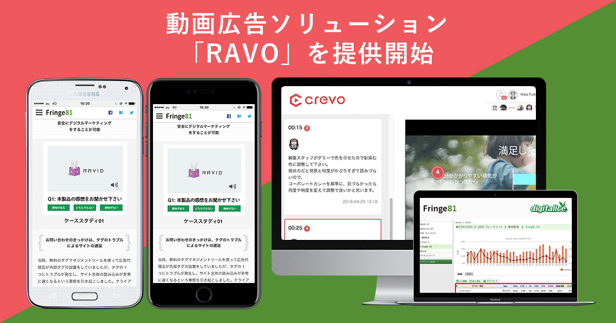 Fringe81とCrevo、スマホ動画広告事業において業務提携を締結し動画広告のワンストップソリューション「RAVO」を提供開始